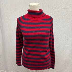 90s / Y2K Red and Blue Striped Tommy Hilfiger Turtleneck